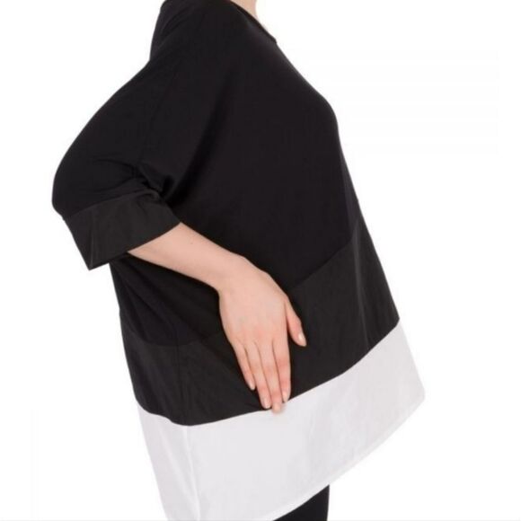 JOSEPH RIBCOFF BLACK/VANILLA ASYMMETRICAL TOP - Picture 3 of 7